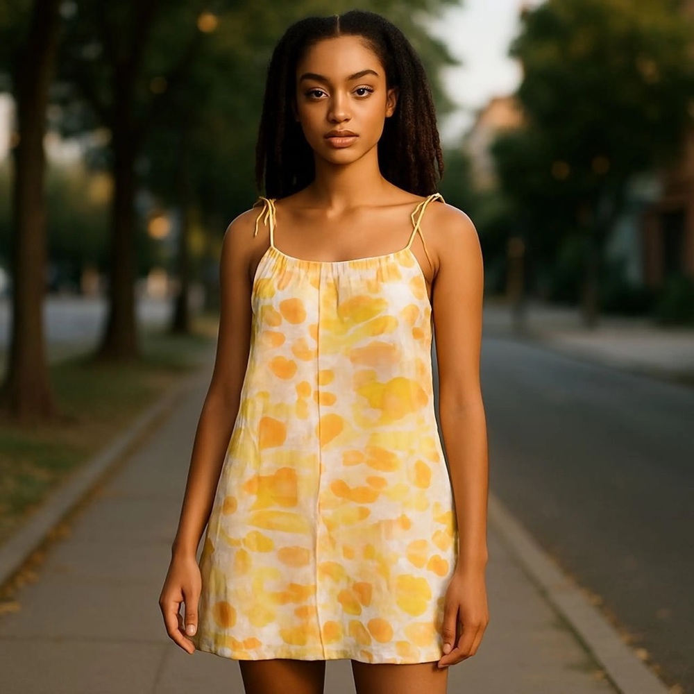 Vero Moda Yellow & Pink Abstract Tie-Shoulder Mini Dress